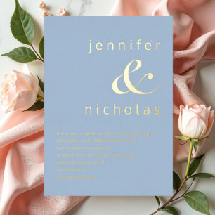 Elegantes Pulver Ampersand Blue Wedding Gold Folieneinladung