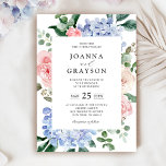 Elegantes Pulver Blue Pink Hydrangea feierliche Ho Einladung<br><div class="desc">Moderne Hochzeitseinladung mit hellblauen/staubblauen Hydrangeas in pastellrosa, rot, pfirsichfarben, weiße Rosen, Peonies, Salbei Eukalyptus-Blätter, Ästen und Blattwerk. Sanfte und verträumte romantische Farbtöne Frühjahr Wasserfarben Blumen Designs zu Ihrem Thema Hochzeit. Weitere passende Designs und Variationen finden Sie in meinem "Blitzweddingpaperie" Shop. Und zögern Sie nicht, mich für weitere Anpassungen oder Match-Artikel...</div>