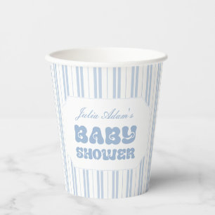 Elegantes, pulverblaues, gestreiftes Muster - Baby Pappbecher