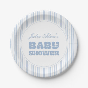 Elegantes, pulverblaues, gestreiftes Muster - Baby Pappteller