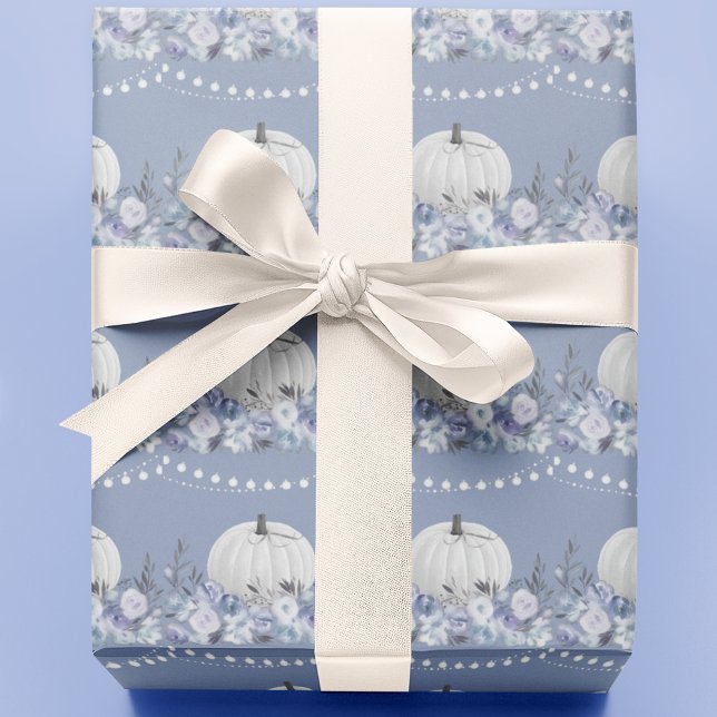 Elegantes Pumpkin-Muster | Dusty Blue Geschenkpapier (Von Creator hochgeladen)