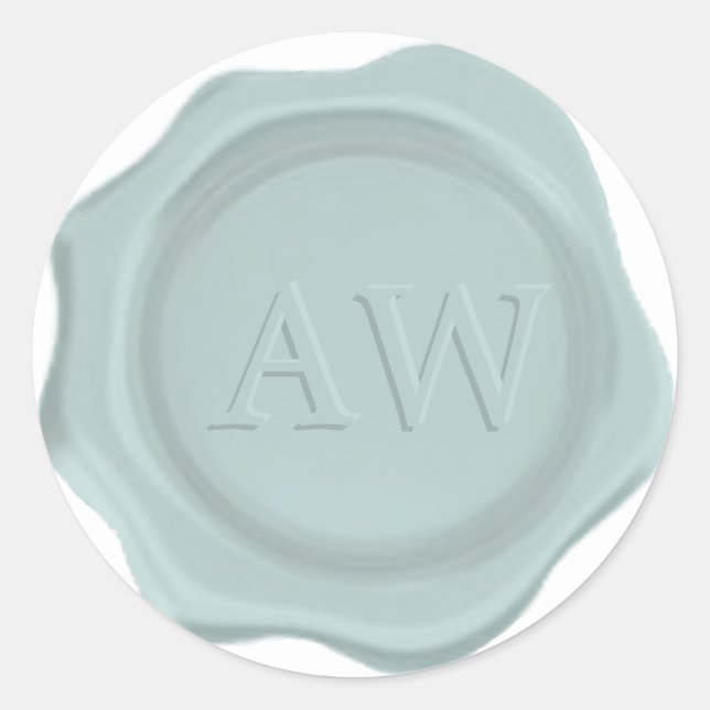 Elegantes Purist Blue Monogram Wedding Wax Siegel Runder Aufkleber (Vorderseite)