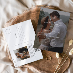 Elegantes QR Code Foto Einladung zur Hochzeit Postkarte