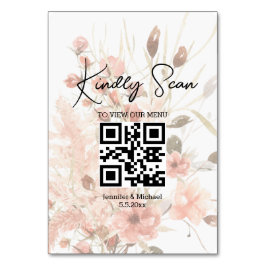 Elegantes Qr-Code Hochzeitsmenü botanischer Boho Tischnummer