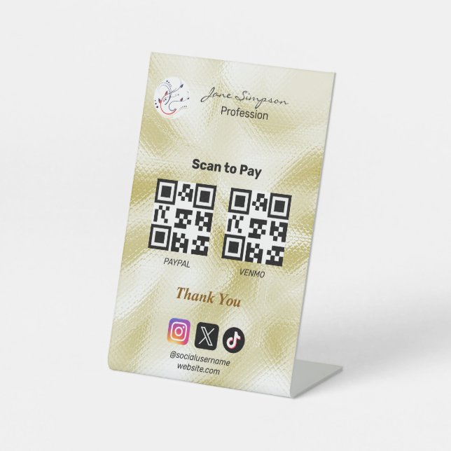 Elegantes QR-Code-Logo Gold-Textur Podest-Schild Sockelschild (Vorderseite)