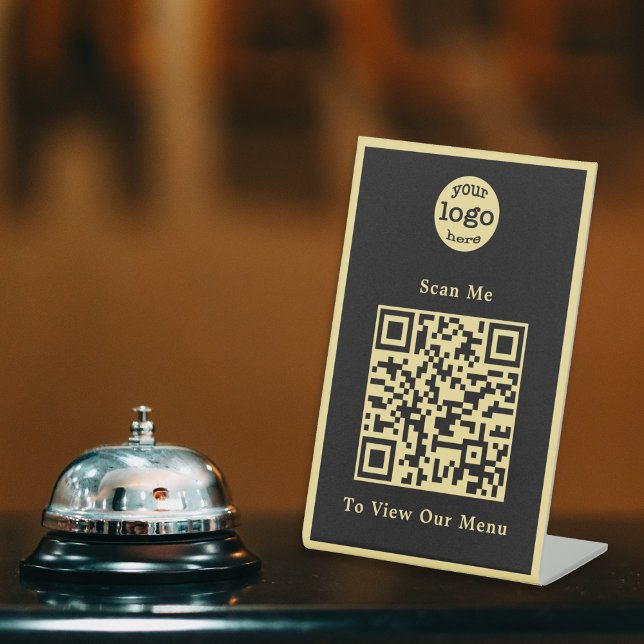 Elegantes QR Code Restaurant Menü für das Black Go Sockelschild (Elegant Black Gold Logo QR Code Restaurant Menu Pedestal Sign)
