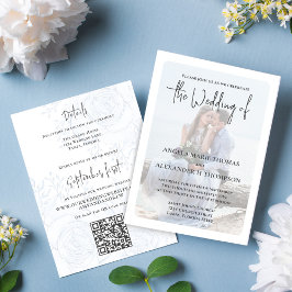 Elegantes QR Code UAWG Foto Blue Floral Einfach Einladung