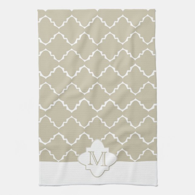 Elegantes Quatrefolienmuster - Latte White Geschirrtuch (Vertikal)