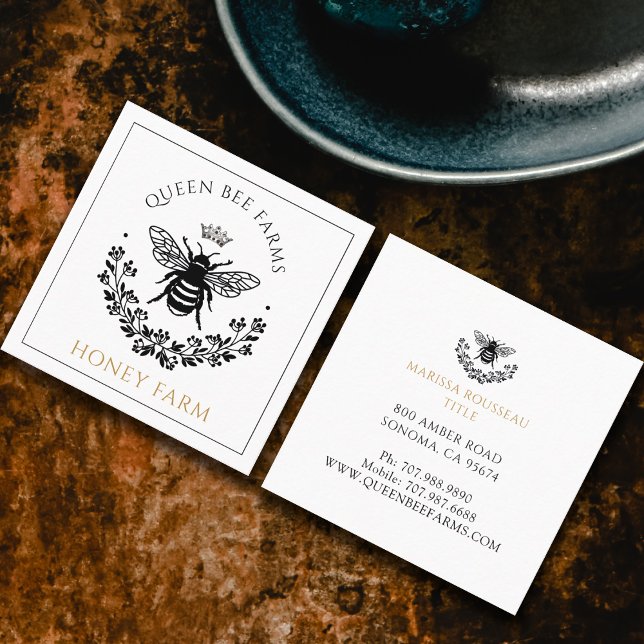 Elegantes Queen Bee Schwarz-weiß Gold Business Quadratische Visitenkarte (Von Creator hochgeladen)