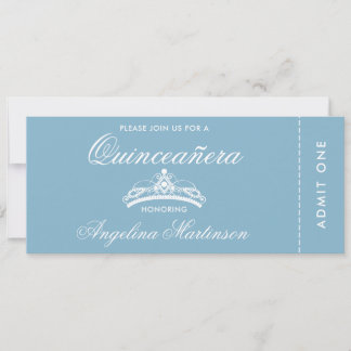 Elegantes Quinceanera Blue and White Ticket Einladung