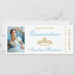 Elegantes Quinceanera Foto Blue and Gold Ticket Einladung