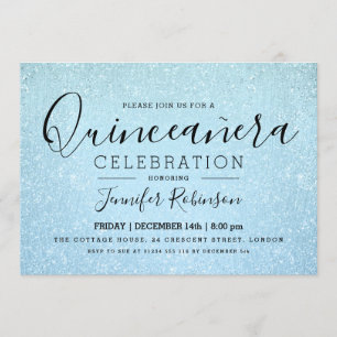 Elegantes Quinceanera Party Blauer Glitzer Einladung