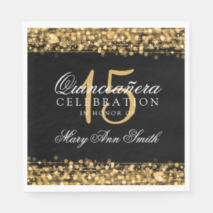 Elegantes Quinceanera Party Glitzern Gold Serviette