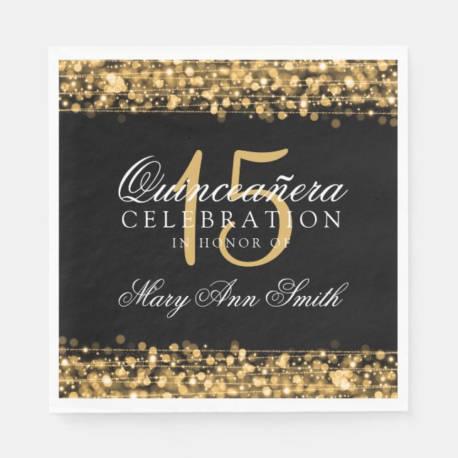 Elegantes Quinceanera Party Glitzern Gold Serviette (Vorderseite)