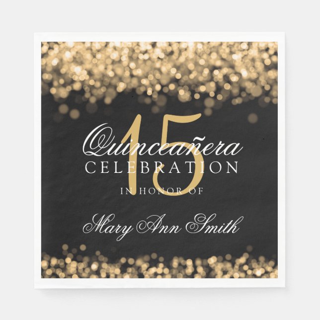 Elegantes Quinceanera Party Gold Lights Serviette (Vorderseite)