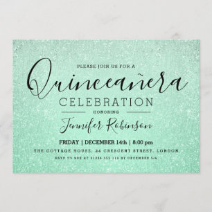 Elegantes Quinceanera Party Mint Glitzer Look Pain Einladung