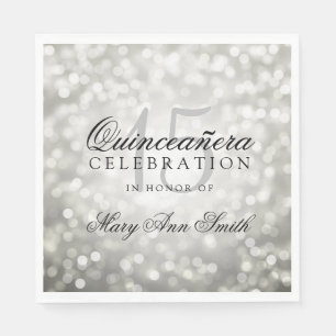 Elegantes Quinceanera Party Silver Bokeh Lights Serviette