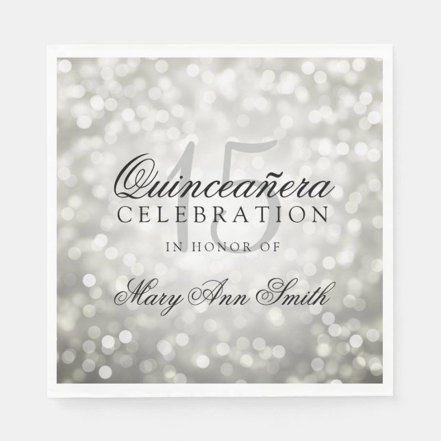 Elegantes Quinceanera Party Silver Bokeh Lights Serviette (Vorderseite)