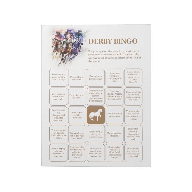 Elegantes Race Horse Derby Party Bingo Notizblock (Rotiert)