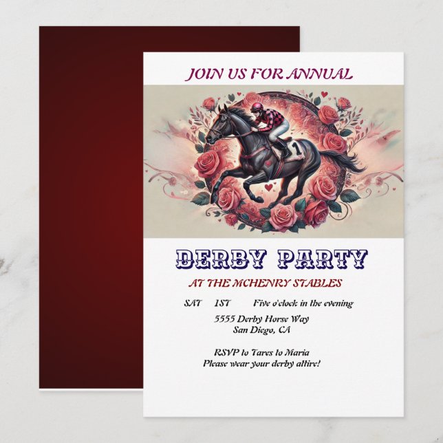 Elegantes Race Horse Derby Party Einladung zum Geb (Vorne/Hinten)