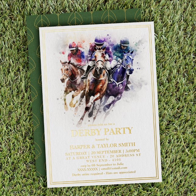 Elegantes Race Horse Derby Party Reiten Folieneinladung (Saddle up for a derby extravaganza with out fantastic derby invitation.)