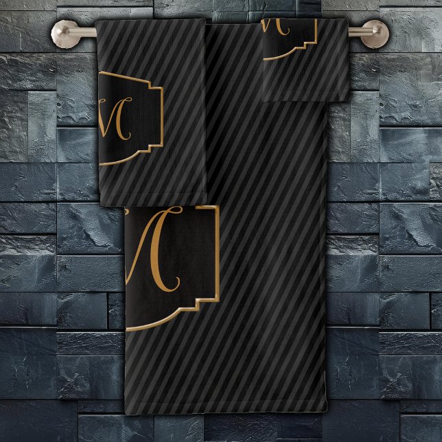 Elegantes, raffiniertes gestreiftes Monogramm Badhandtuch Set (Von Creator hochgeladen)