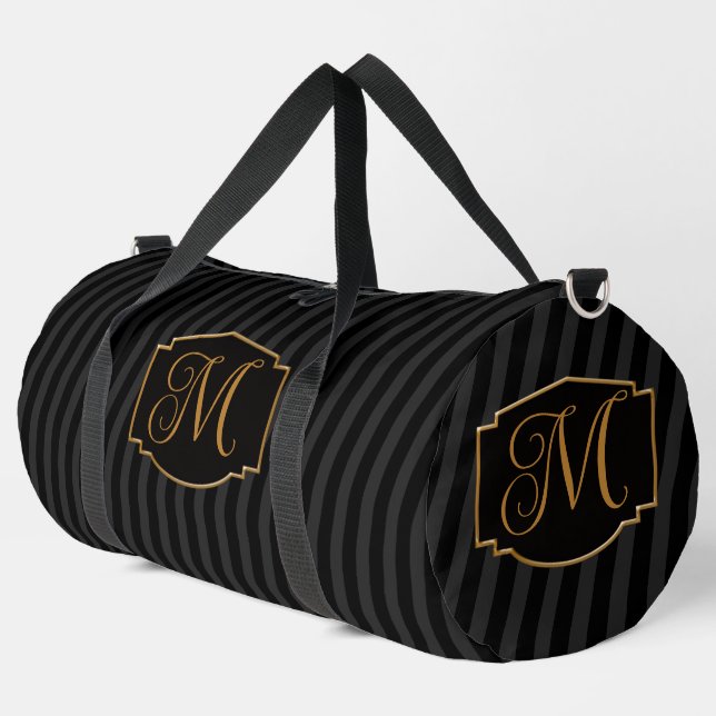 Elegantes, raffiniertes gestreiftes Monogramm Duffle Bag (Linke Ecke)