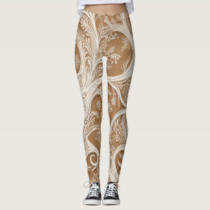 Elegantes, raffiniertes Weißdesign auf Tan-Legging Leggings