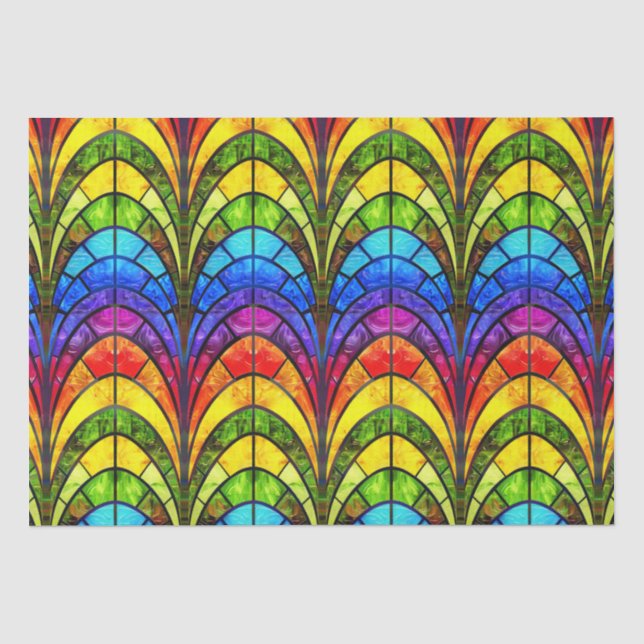 Elegantes Rainbow-gestanztes Glasmuster Seidenpapier (Vorderseite)