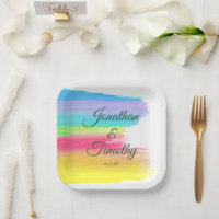 Elegantes Rainbow Watercolor Moderne LGBTQ Hochzei