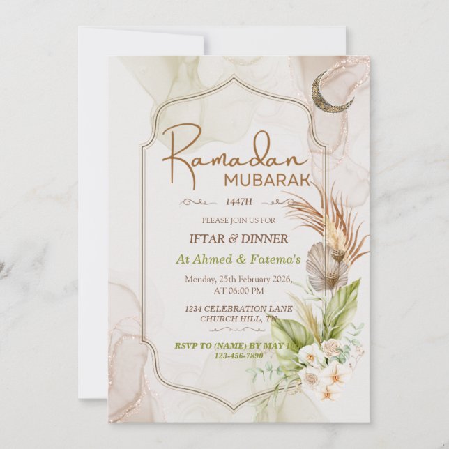 Elegantes Ramadan Mubarak Iftar Abendessen Einladu Einladung (Vorderseite)