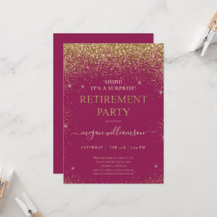 Elegantes Raspberry Gold Glitzer Retirement Party Einladung