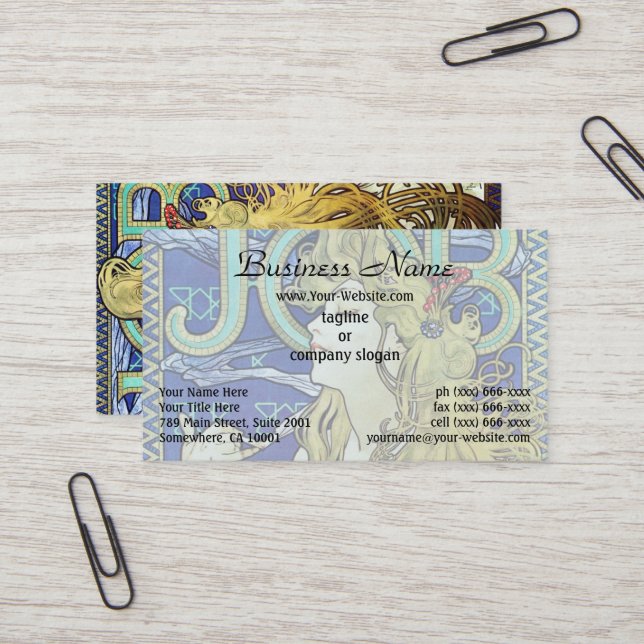 Elegantes Rauchen, Job von Alphonse Mucha Art Nouv Visitenkarte