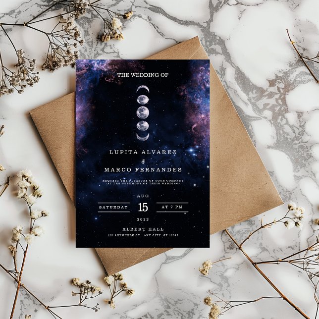 Elegantes Raumthema Astronomie Mondhochzeit Einladung (space themed wedding invitation)