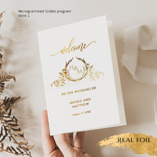 Elegantes Real Gold Foil Monogramm, Hochzeitsprogr Folienkarte