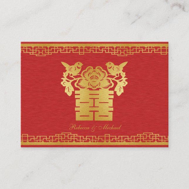 Elegantes Red and Gold Chinese Double Happiness UA Begleitkarte (Vorderseite)