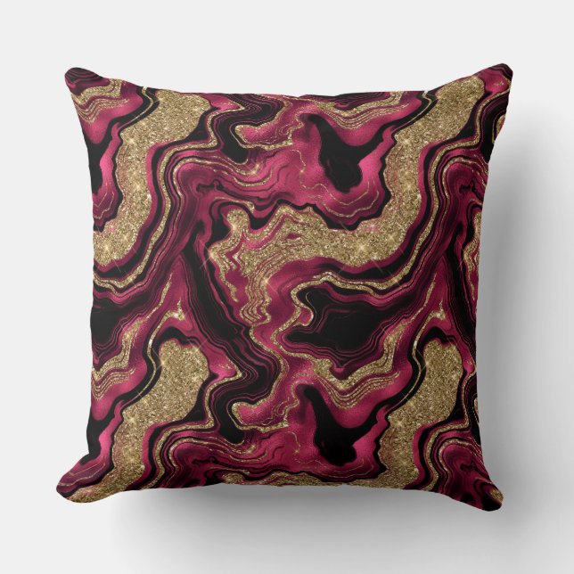 Elegantes Red and Gold Glitzer Agate Pattern Kissen (Vorderseite)