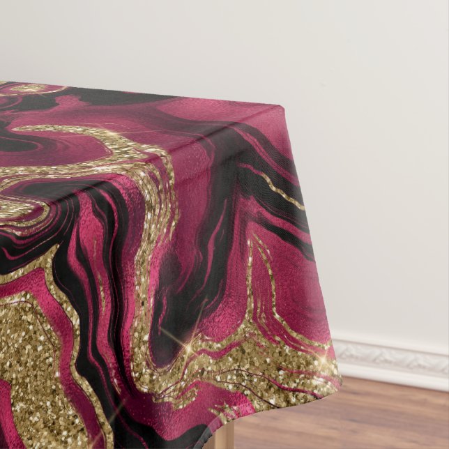 Elegantes Red and Gold Glitzer Agate Pattern Tischdecke (Beispiel)