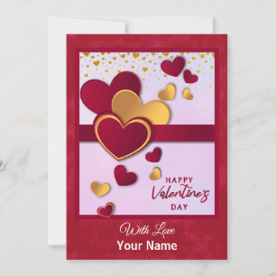 Elegantes Red and Gold Hearts Valentinstag Design Feiertagskarte