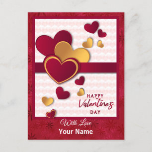 Elegantes Red and Gold Hearts Valentinstag Design Feiertagspostkarte