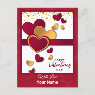 Elegantes Red and Gold Hearts Valentinstag Design Feiertagspostkarte