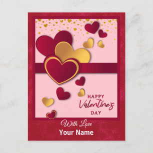 Elegantes Red and Gold Hearts Valentinstag Design Feiertagspostkarte