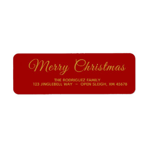 Elegantes Red and Gold Merry Christmas Address Lab