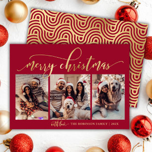 Elegantes Red and Gold Script 3 Foto Weihnachten