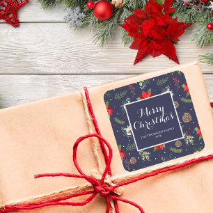 Elegantes Red Bloom Berry Festivals Muster Quadratischer Aufkleber