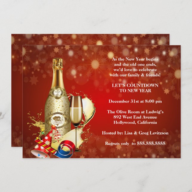 Elegantes Red Bohek Lights Silvester Party Einladung (Vorne/Hinten)