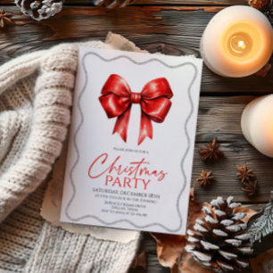 Elegantes Red Bow Christmas Party Einladung