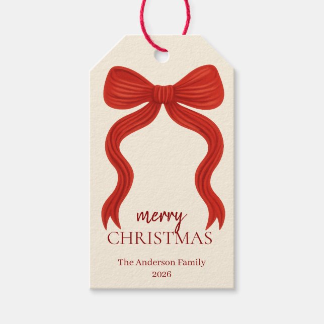 Elegantes Red Bow Christmas Party - Geschenkanhänger (Vorderseite)