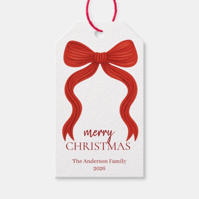 Elegantes Red Bow Christmas Party - Geschenkanhänger (Vorderseite)