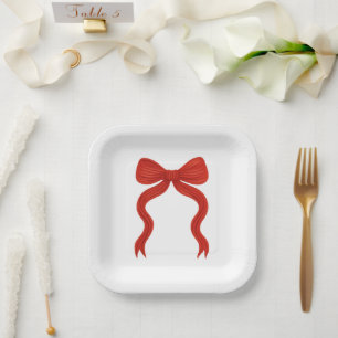 Elegantes Red Bow Christmas Party - Pappteller